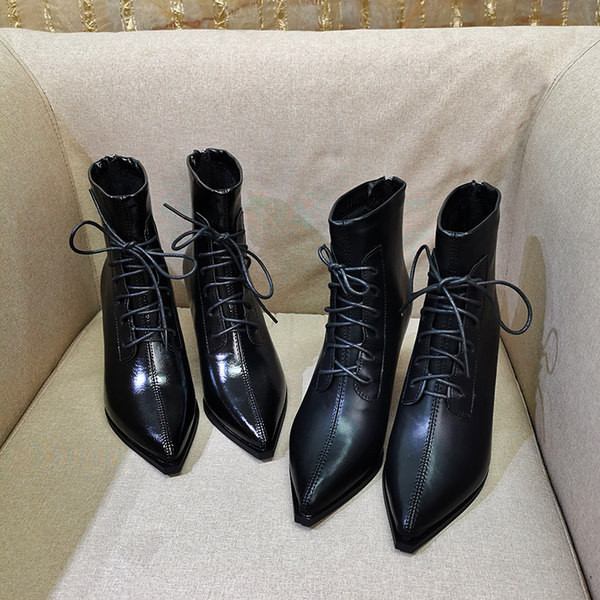 Ženske čizme s visokom potpeticom 6 cm, patent zatvaračem i vezicama