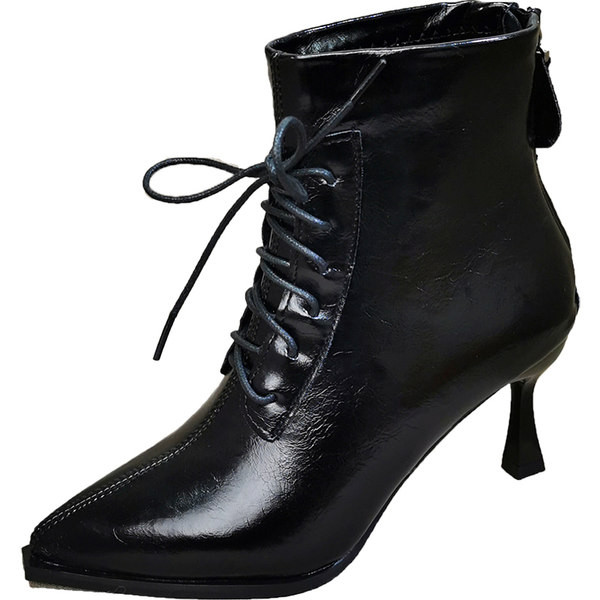 Ženske čizme s visokom potpeticom 6 cm, patent zatvaračem i vezicama