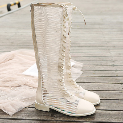 Ženske mrežaste čizme s vezicama i patentnim zatvaračem