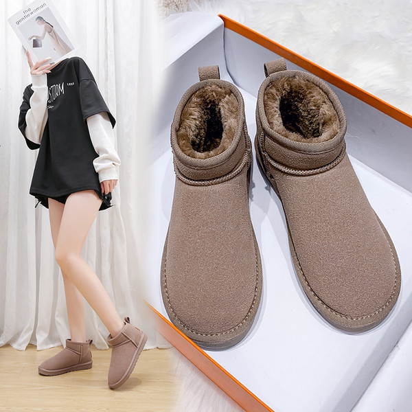 Ženske zimske čizme s toplom postavom - ravni potplat