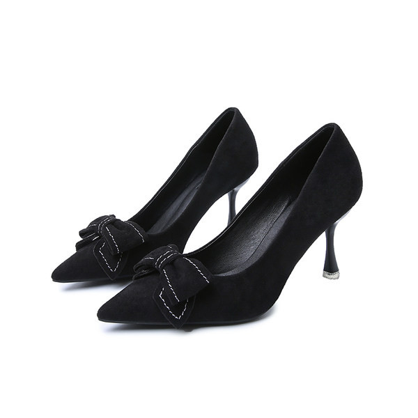 Γυναικεία suede επίσημα παπούτσια με κορδέλα και λεπτό τακούνι 8 cm
