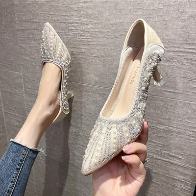 Pantofi de dama eleganti cu perle si toc de 7 cm