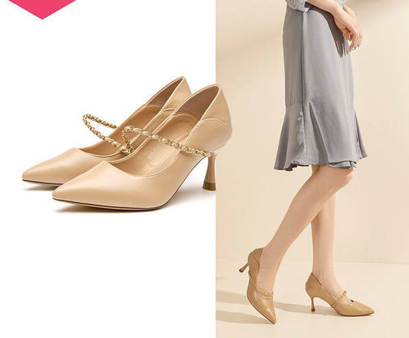 Moderne ženske cipele s metalnim lancem i petom od 7,4 cm