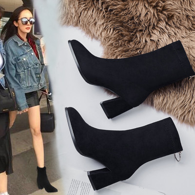 Aktualne ženske čizme ali na visoku petu od eko brušene kože