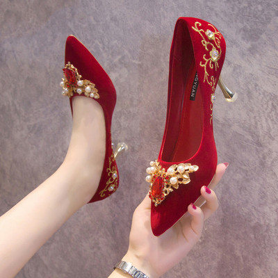 Elegantne ženske cipele na visoku petu s ukrasnim kamenčićima u tri modela