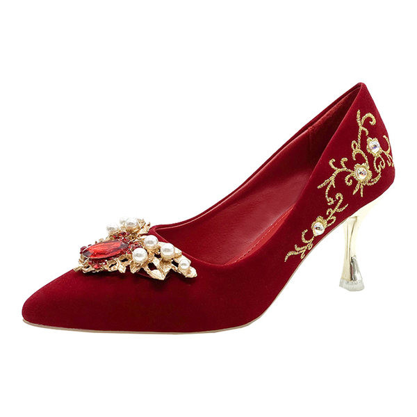 Elegantne ženske cipele na visoku petu s ukrasnim kamenčićima u tri modela