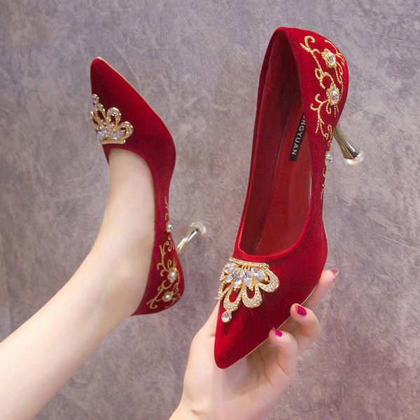 Elegantne ženske cipele na visoku petu s ukrasnim kamenčićima u tri modela