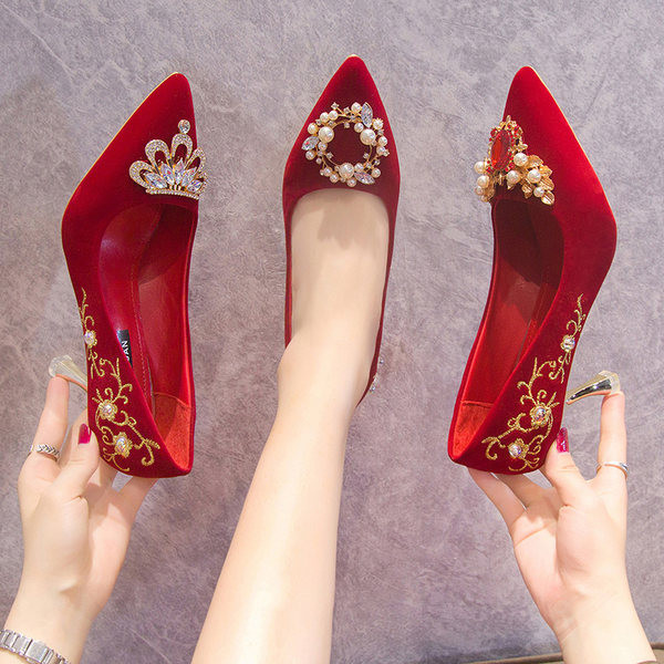 Elegantne ženske cipele na visoku petu s ukrasnim kamenčićima u tri modela