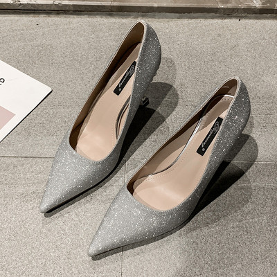 Ženske cipele sa sjajnim efektom i kamenčićima u dvije boje