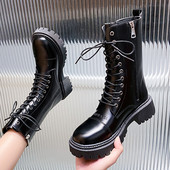 Ženske kožne čizme s vezicama i patentnim zatvaračem - crne boje