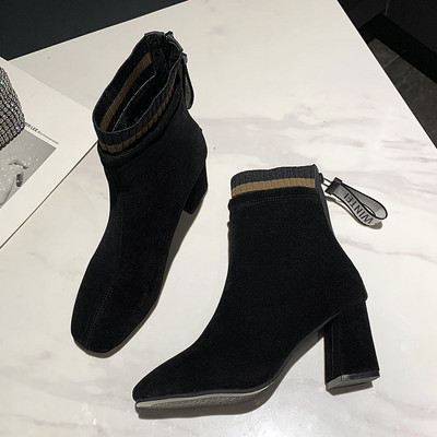 Elegantne ženske čizme od eko brušene kože s petom debljine 7 cm