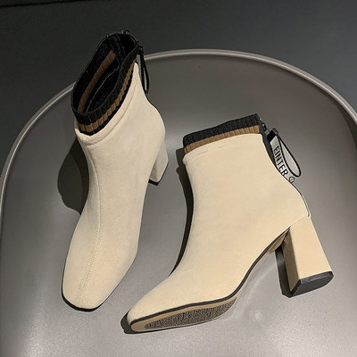 Elegantne ženske čizme od eko brušene kože s petom debljine 7 cm