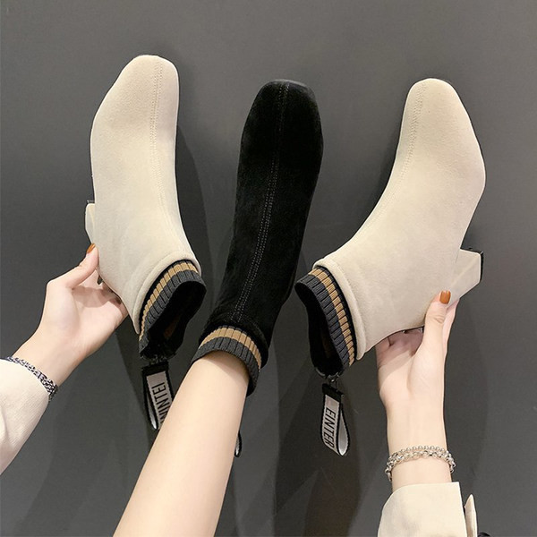 Elegantne ženske čizme od eko brušene kože s petom debljine 7 cm