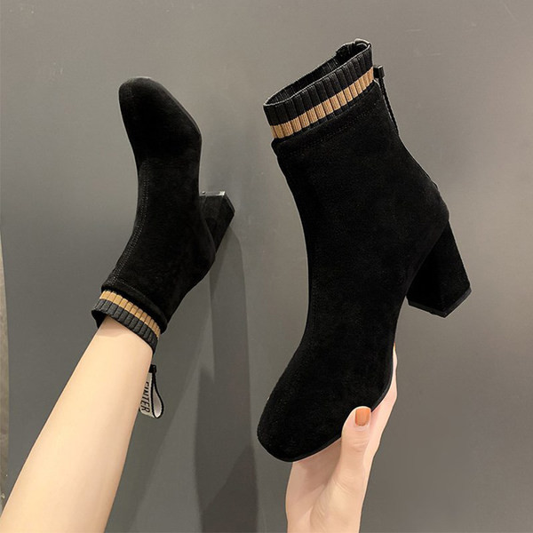 Elegantne ženske čizme od eko brušene kože s petom debljine 7 cm