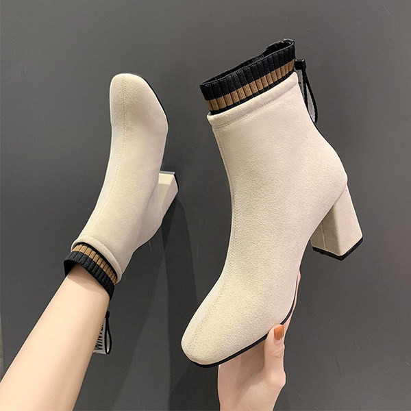 Elegantne ženske čizme od eko brušene kože s petom debljine 7 cm