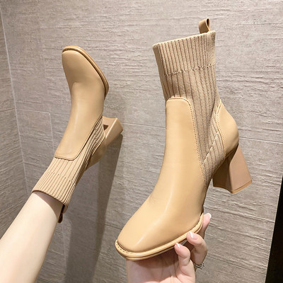 Ženske sok čizme na visoku četvrtastu petu 7 cm