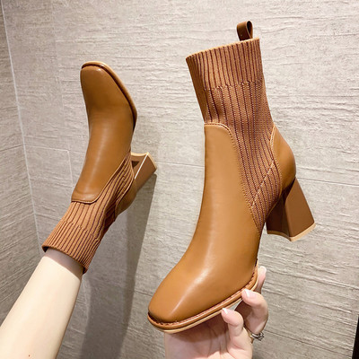 Ženske sok čizme na visoku četvrtastu petu 7 cm