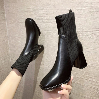 Ženske sok čizme na visoku četvrtastu petu 7 cm