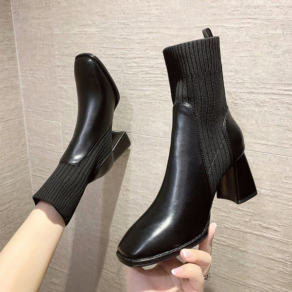 Ženske sok čizme na visoku četvrtastu petu 7 cm