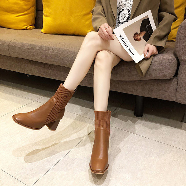 Ženske sok čizme na visoku četvrtastu petu 7 cm