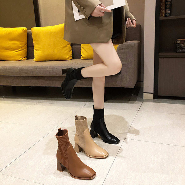 Ženske sok čizme na visoku četvrtastu petu 7 cm