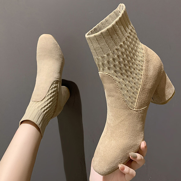 Ženske čizme tipa sok sa debelom petom 6cm od eko antilopa