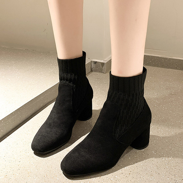 Ženske čizme tipa sok sa debelom petom 6cm od eko antilopa