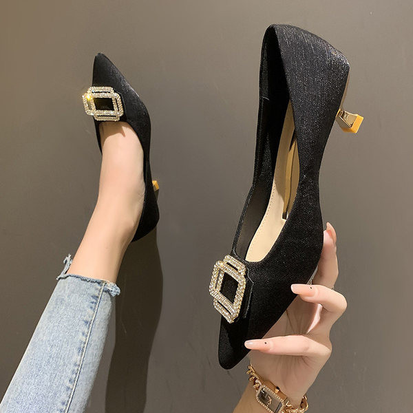 Moderne ženske cipele na špic s visokom petom 5,5 cm i ukrasnim kamenčićima