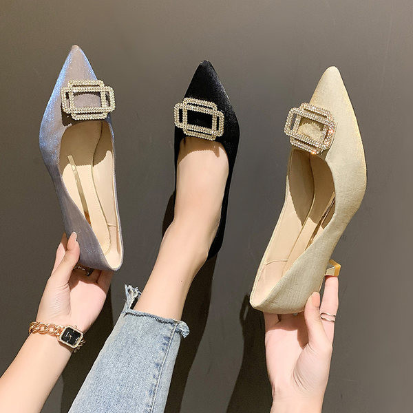 Moderne ženske cipele na špic s visokom petom 5,5 cm i ukrasnim kamenčićima