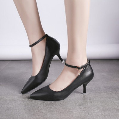 Ženske cipele od eko kože sa visokom petom i metalnim elementom