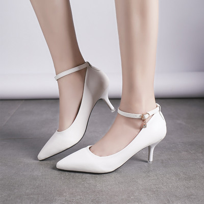 Ženske cipele od eko kože sa visokom petom i metalnim elementom