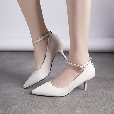 Ženske cipele od eko kože sa visokom petom i metalnim elementom