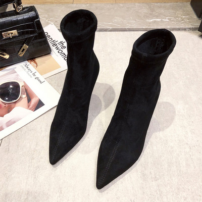 Ženske čizme od eko brušene kože sa petom 7,5 cm