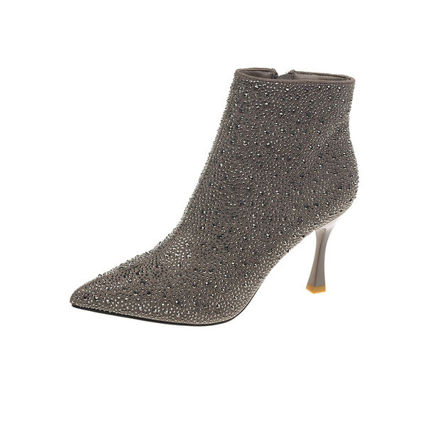 Elegantne ženske čizme na visoku 8,5 cm tanku petu s kamenčićima