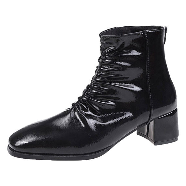 Ženske lakirane čizme sa toplom postavom od eko dlake