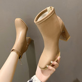 Ženske čizme s petom debljine 8 cm i patentnim zatvaračem