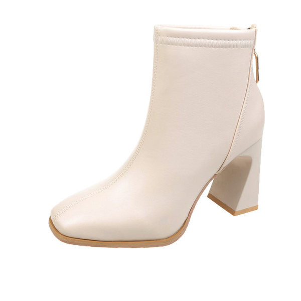 Ženske čizme s petom debljine 8 cm i patentnim zatvaračem