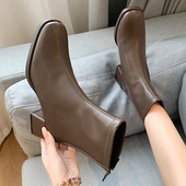 Kožne ženske čizme sa debelom petom 5 cm