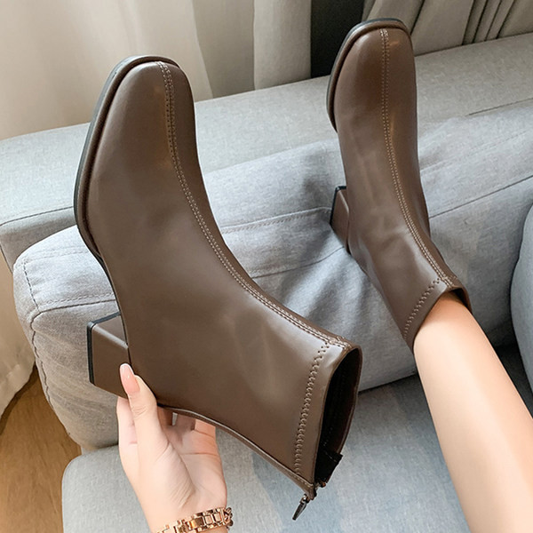 Kožne ženske čizme sa debelom petom 5 cm