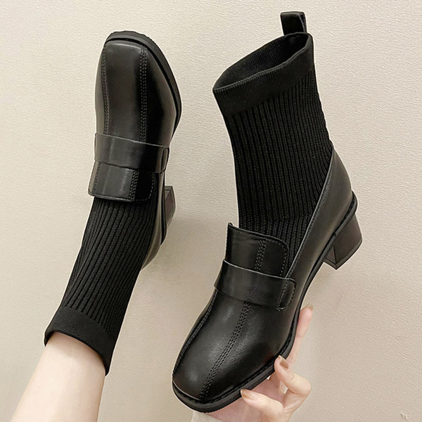Дамски боти тип чорап с квадратен ток 4 см