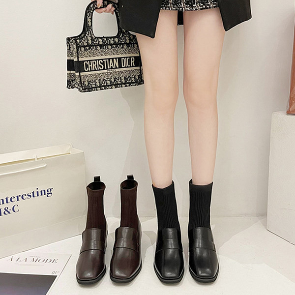 Дамски боти тип чорап с квадратен ток 4 см