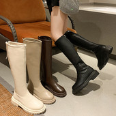 Дамски ботуши от еко кожа изчистен модел с дължина до коляното