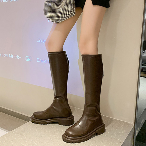 Дамски ботуши от еко кожа изчистен модел с дължина до коляното