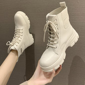 Ženske čizme na pertlu u bež i crnoj boji