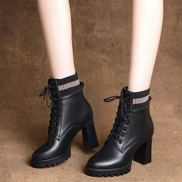 Elegantne ženske čizme od eko kože sa visokom debelom petom