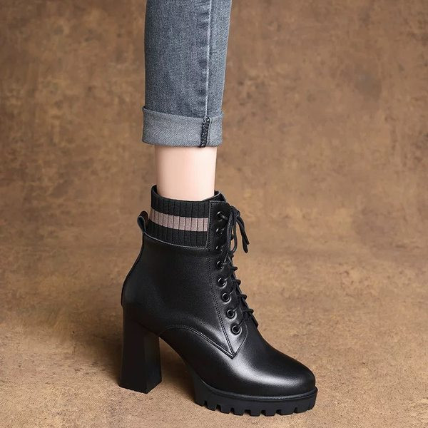 Elegantne ženske čizme od eko kože sa visokom debelom petom