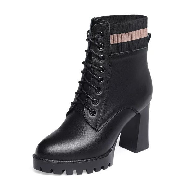 Elegantne ženske čizme od eko kože sa visokom debelom petom