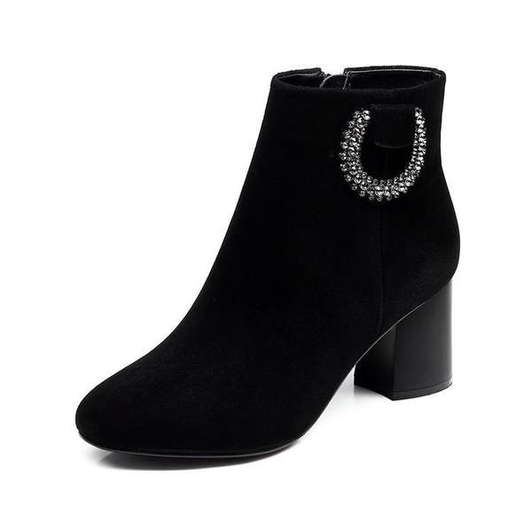 Elegantne ženske čizme s kopčom od eko brušene kože na petu