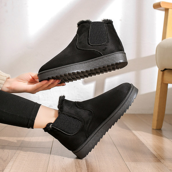 Дамски зимни боти от еко велур с топла подплата и ластик