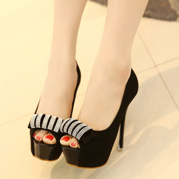 Ženske otvorene cipele s ukrasnim kamenčićima i visokom petom 12 cm